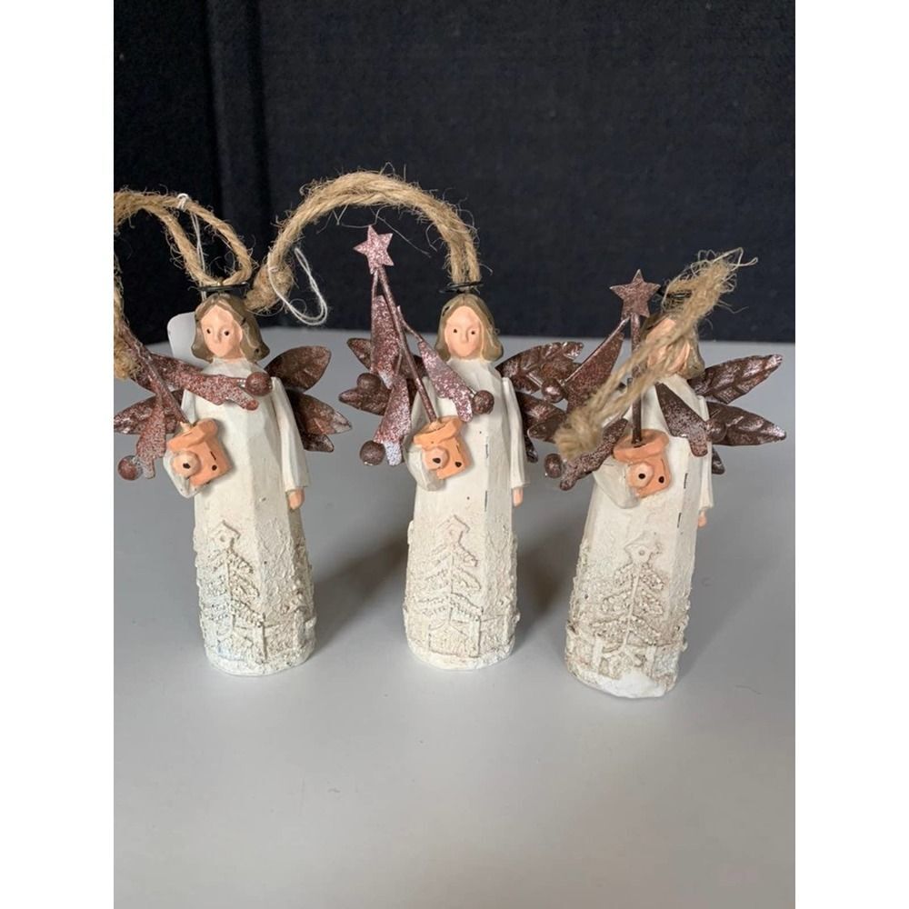 Kohls Resin Angel Ornaments With Wings- Lot of 3 Identical Angels Sisters.   The